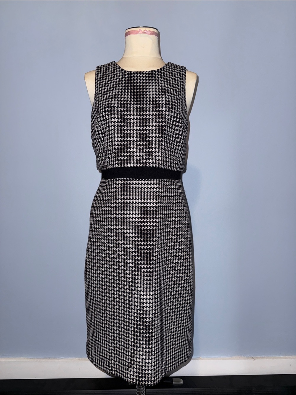 J. Crew Black and White Houndstooth Sleeveless Sheath Dress
